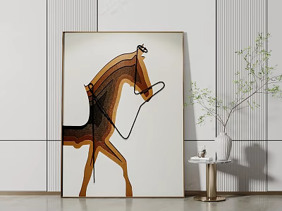 Minimalist Brown Horse Animal Painting With Modern Interior Wall Decor Design 3d model