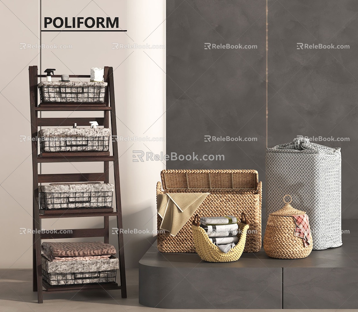 Rattan Laundry Basket Storage Basket Bamboo Basket 3d model