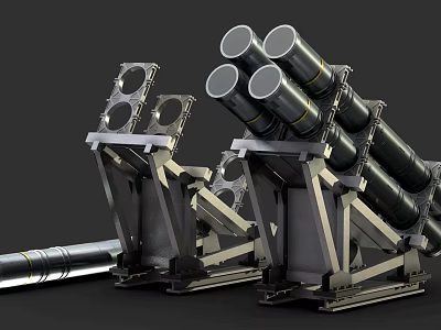 Tactical Military Missile Launcher System With Multiple Missiles And Metal Framework 3d model