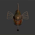 Unique Fish Sculpture With Copper Wire Red Eyes Green Texture And Light Bulb Base