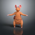 Cute Brown Mouse 3D Model with Pink Ears Blue Glasses and Brown Bag Standing Pose