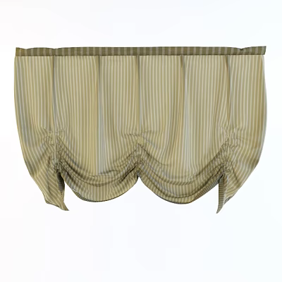 Beige Vertical Striped Curtains With Pleated Top Short Window Treatment Design 3d model