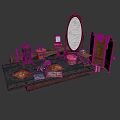 Vintage Architectural Interior Scene With Large Mirror Small Table Cushions Cabinet And Stool
