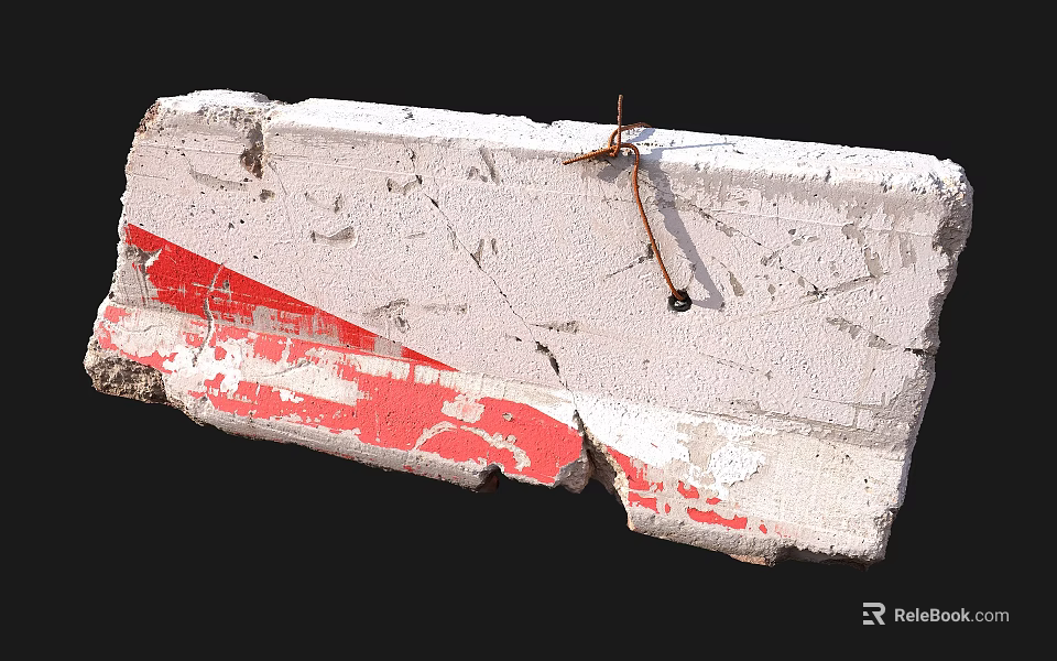 Damaged Red White Concrete Road Barrier With Cracks And Worn Surface 3d model