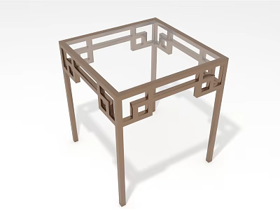 Square Table With Glass Top And Brown Metal Frame Featuring Traditional Patterns 3d model