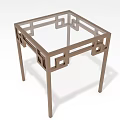 Square Table With Glass Top And Brown Metal Frame Featuring Traditional Patterns 3d model