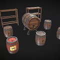 Vintage Wooden Barrels And Shelves In Various Sizes For Storage