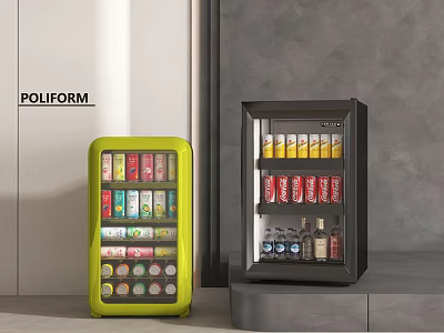 Poliform Green And Black Mini Fridges In Modern Interior Filled With Coca Cola Juices 3d model