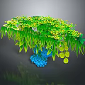 Cartoon Scene With Lush Green Leaves Yellow Flowers And Blue Decorative Base