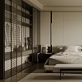 Modern Bedroom Interior With Bed Bench Bedside Tables And Window Greenery