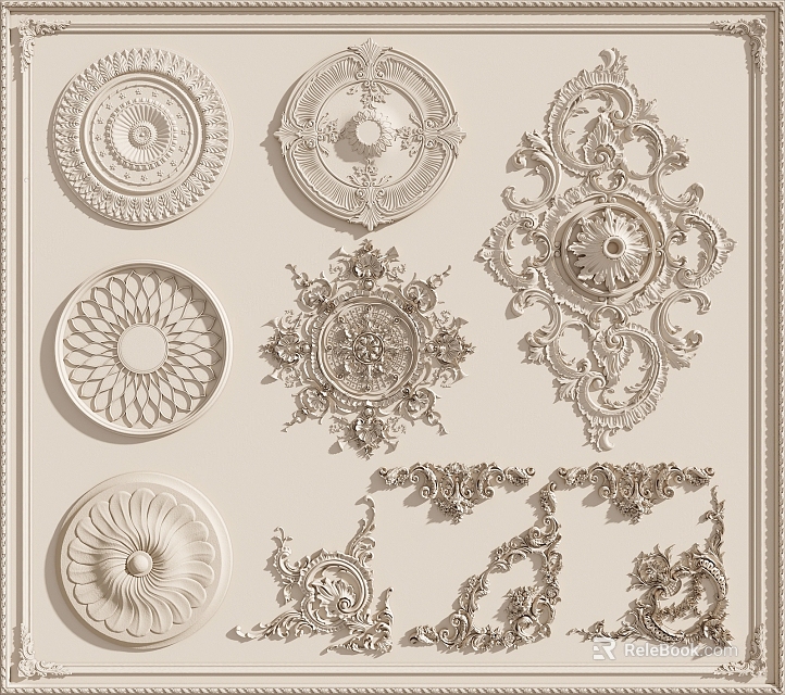 Elegant Intricate Decorative Carvings For Classical Wall And Ceiling Ornaments 3d model 