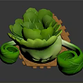 Cute Green Leafy Vegetable With A Face And Curly Leaves Placed In Orange Block Container