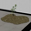 Stylish Golden Patterned Carpet With Irregular Shape Placed On Light Floor Near Window Plant 3d model
