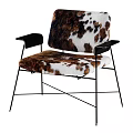 Modern Dining Chair With Faux Fur Patterned Backrest And Black Metal Frame