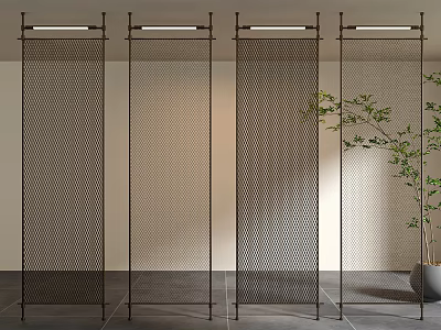 Modern Metal Mesh Room Dividers In Interior Space With Green Plant And Minimal Design 3d model