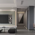 Modern Living And Dining Room Interior With Black Sofa Coffee Table Chairs Spiral Wall Art