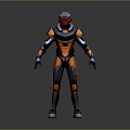 Sci Fi Game Movie Character in Orange Black Futuristic Armor with Red Helmet Blue Accents 3d model