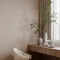 Modern Bedroom Interior Design With Large Window Beige Curtains Wooden Desk And White Bedding