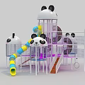 Panda Themed Children's Playground Structure With Colorful Slides And Climbing Nets