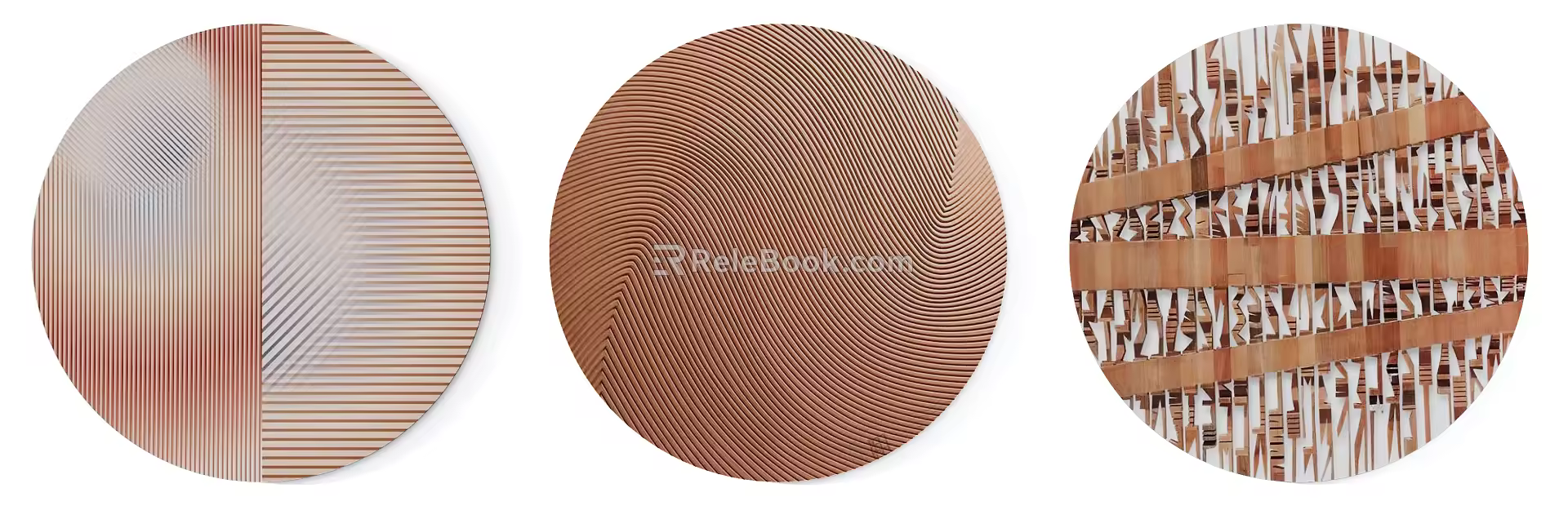 Modern round frame painting orange brown abstract pattern circular hanging picture combination 3d model