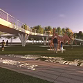 Elevated Sky Garden Walkway With Wooden Deck Curved Design And Pedestrians