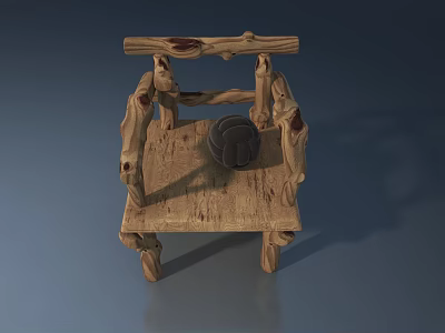 Rustic Wooden Swing Door With Natural Branch Design And Handcrafted Details 3d model