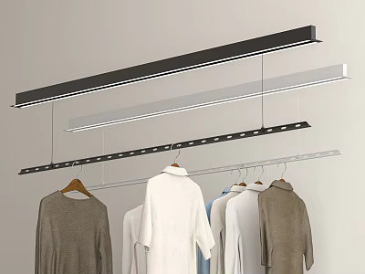 Clothes Hanging Rack With Wooden Hangers Metal Rod For Organized Closet Clothing 3d model