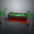 Sports Equipment Green Table Top With Wooden Frame And Decorative Palm Plants In White Vases