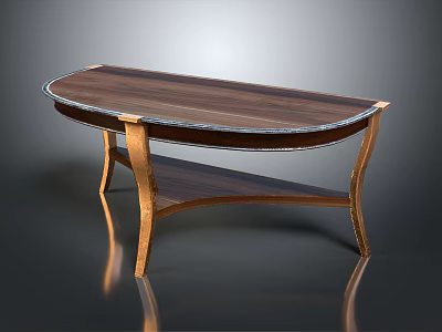 Elegant Oval Dining Table With Wooden Top And Curved Metal Trim Legs 3d model