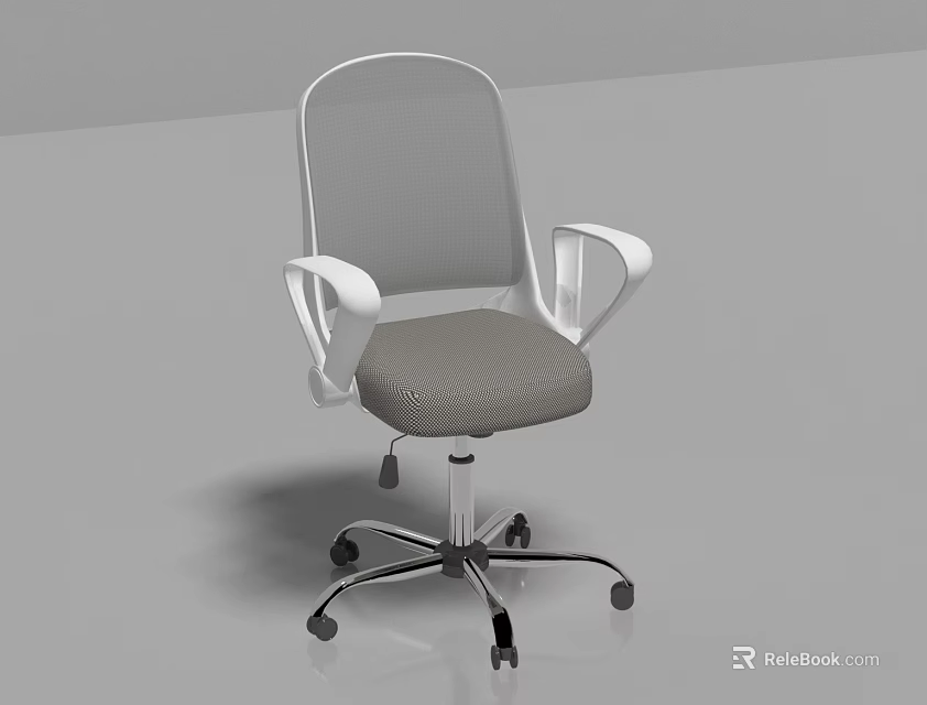 Modern Office Chair with Mesh Back Padded Seat White Frame Armrests and Rolling Base 3d model 
