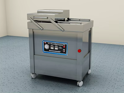 Commercial Double Chamber Vacuum Sealer Stainless Steel With Control Panel And Wheels For Industrial Packaging 3d model