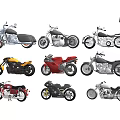 Various Styles of Motorcycles Displayed in an Arranged Collection with Different Designs