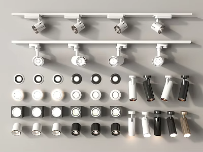 Downlights And Spotlights Various Styles With White Black Gold Colors For Indoor Lighting Design 3d model