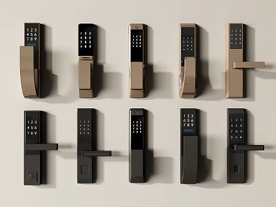 Modern Smart Digital Door Handle Collection With Various Styles And Gold Black Finishes 3d model