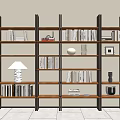 Modern Wooden Bookshelf With Multiple Shelves Books Table Lamp And Decorative Items