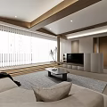 Elegant Office Interior Design With Grille Screen Circular Light White Statue And Green Plant
