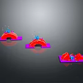 Three Red Arch Structures With Purple Bases And Blue Decorations On Dark Background 3d model