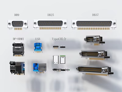 Diverse Switch Panel with DB9 DB25 DB37 HDMI USB and Type C Interfaces 3d model