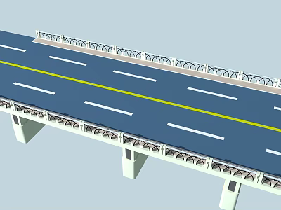 Bridge Structure With Blue Road Surface Yellow Dividing Line And White Railings 3d model