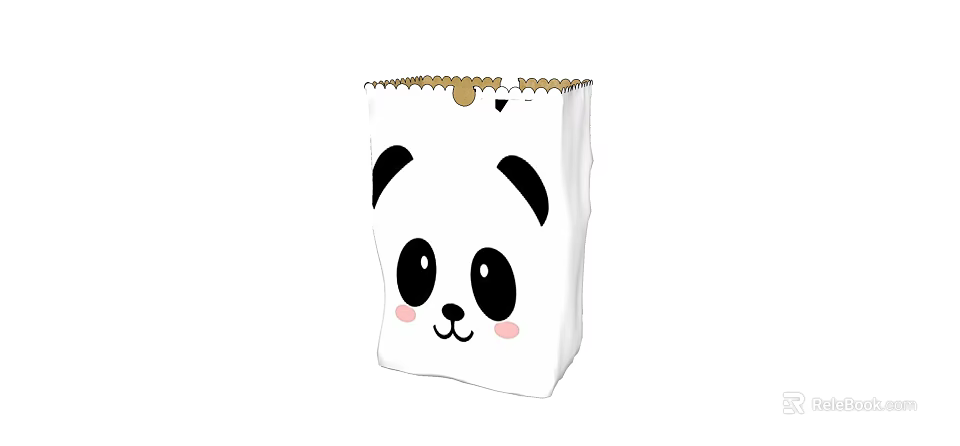 Cute Panda Face Design White Storage Bin With Gold Handle And Ruffled Edge 3d model 