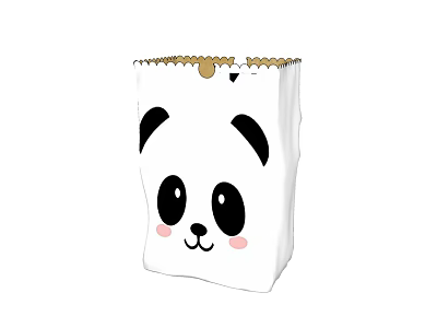 Cute Panda Face Design White Storage Bin With Gold Handle And Ruffled Edge 3d model