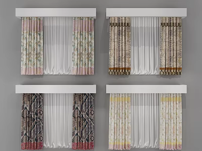 Stylish Curtain Designs Featuring Floral Geometric Patterns Sheer Layers And Colorful Trims 3d model