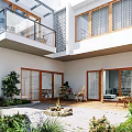 Garden Landscape Featuring Wooden Deck Outdoor Seating Greenery And Wooden Framed Windows