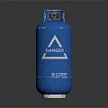 Blue Gas Cylinder With White Triangle Danger Sign And Bottom Logo