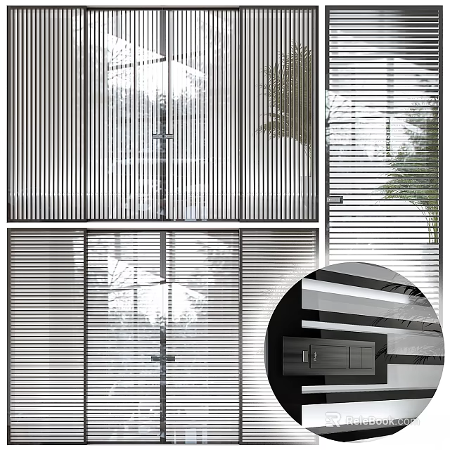 Modern Vertical Striped Glass Panel Casement Door For Interior Space Design 3d model 
