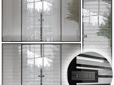 Modern Vertical Striped Glass Panel Casement Door For Interior Space Design 3d model