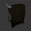 Two Horned Leather Masks With Intricate Metal Carvings And Hooded Design