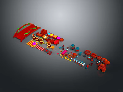 Various Colorful Scene Components With Modular Parts And Different Design Elements 3d model