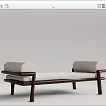 Modern Wooden Frame Footstool With Light Colored Cushion Armrests And Minimalist Design