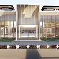 Contemporary Sales Office Building Exterior With Evening Lighting And Surrounding High Rise Buildings